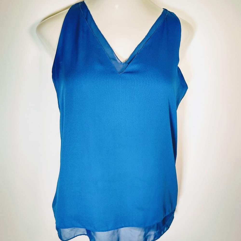 Violet+Claire Blue V-Neck V-Back Sheer Women's Dressy Tank Top  Size Small